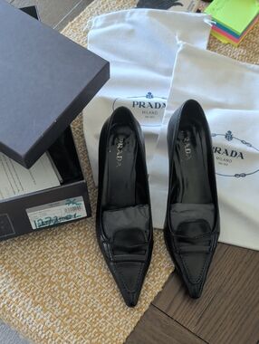 Prada Black Pointed Leather Loafers